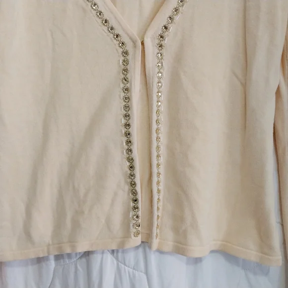 Liz & Co. Women's Size Medium Yellow Embellished Long Sleeve Cardigan - Picture 5 of 11
